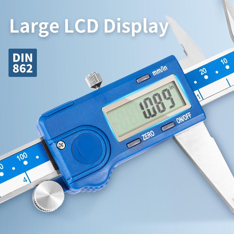Dasqua Left-Handed Digital Caliper 0-8"/200mm Stainless Steel with Large LCD Screen, Dual Reading in/mm, Accuracy ±0.0015"/0.03mm, Resolution 0.0005"/0.01mm, High Precision Caliper Measuring Tool - Image 2